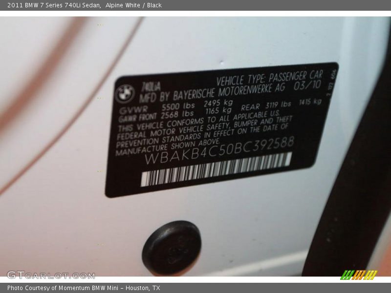 Alpine White / Black 2011 BMW 7 Series 740Li Sedan