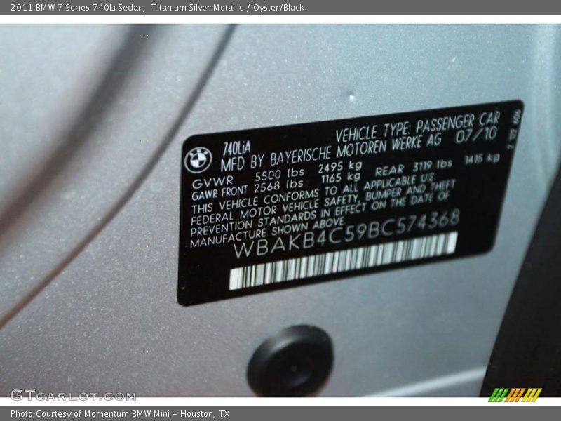 Titanium Silver Metallic / Oyster/Black 2011 BMW 7 Series 740Li Sedan