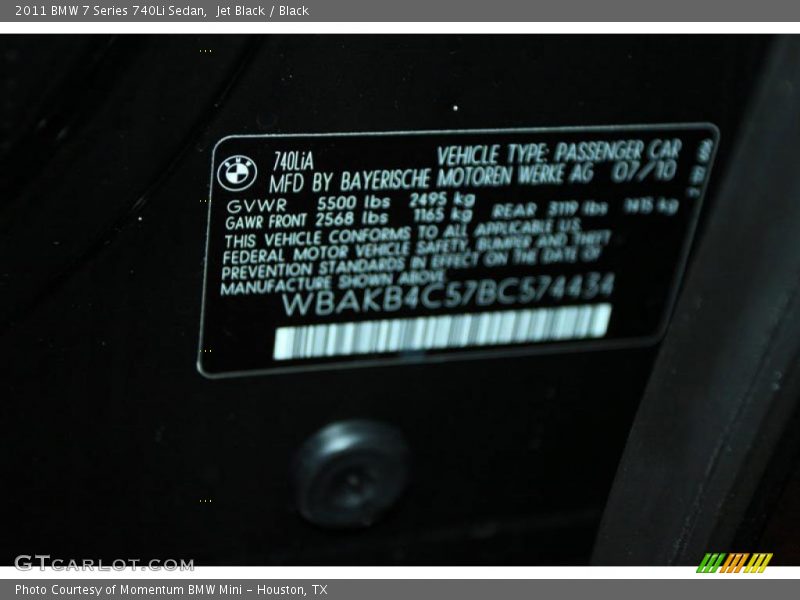 Jet Black / Black 2011 BMW 7 Series 740Li Sedan