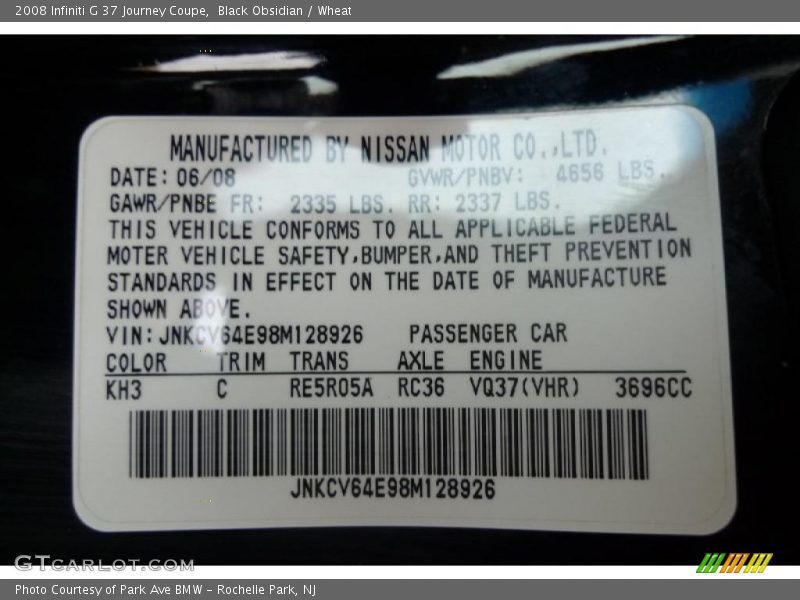 Black Obsidian / Wheat 2008 Infiniti G 37 Journey Coupe