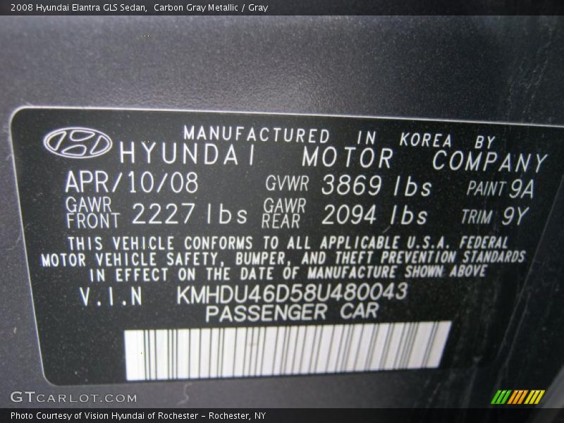 Carbon Gray Metallic / Gray 2008 Hyundai Elantra GLS Sedan