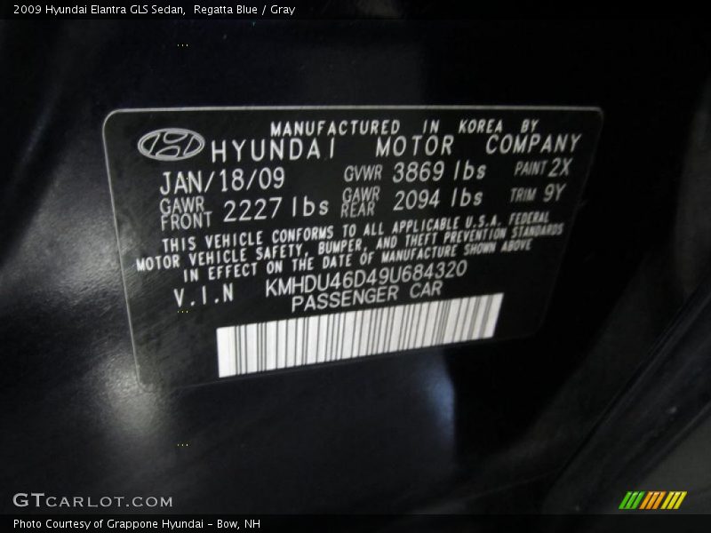 Regatta Blue / Gray 2009 Hyundai Elantra GLS Sedan