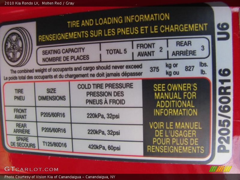 Molten Red / Gray 2010 Kia Rondo LX