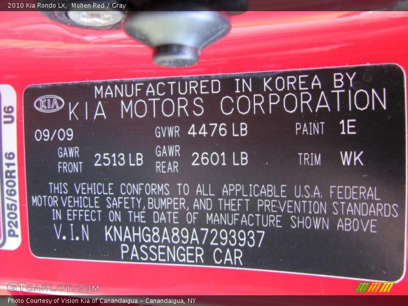 Molten Red / Gray 2010 Kia Rondo LX
