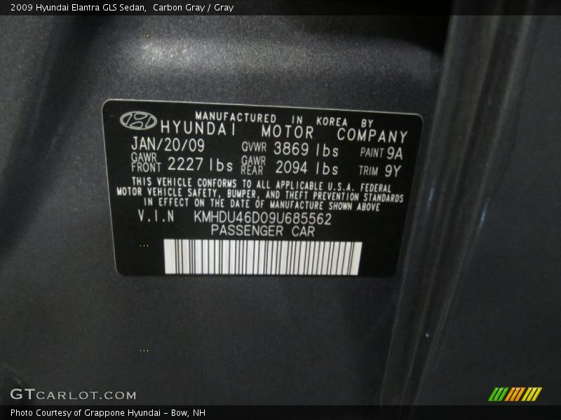 Carbon Gray / Gray 2009 Hyundai Elantra GLS Sedan