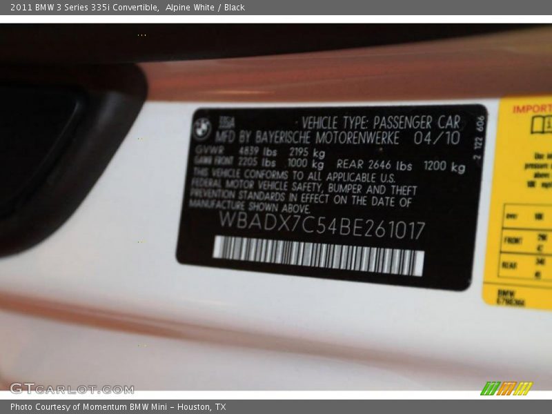 Alpine White / Black 2011 BMW 3 Series 335i Convertible