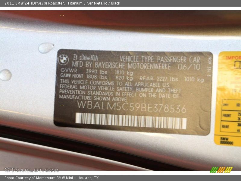Titanium Silver Metallic / Black 2011 BMW Z4 sDrive30i Roadster