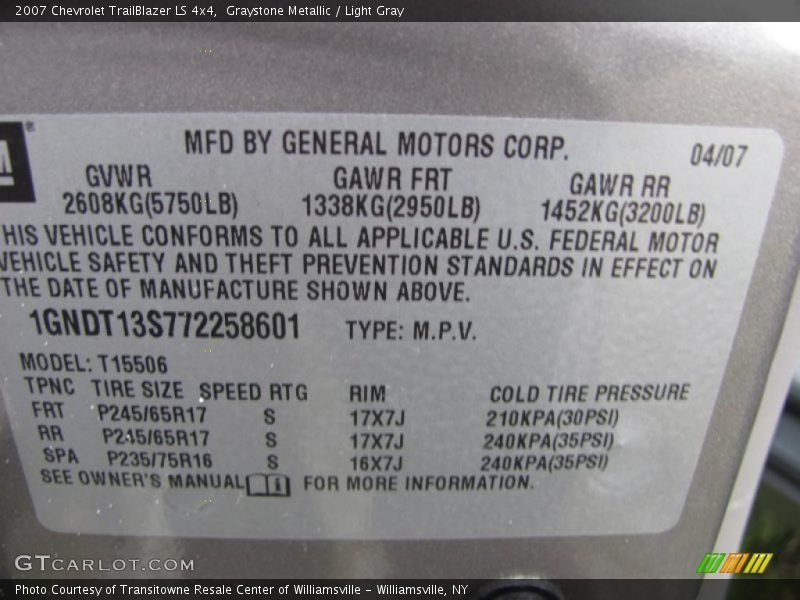Graystone Metallic / Light Gray 2007 Chevrolet TrailBlazer LS 4x4