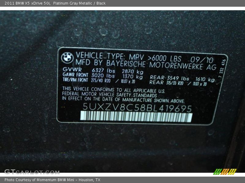 Platinum Gray Metallic / Black 2011 BMW X5 xDrive 50i