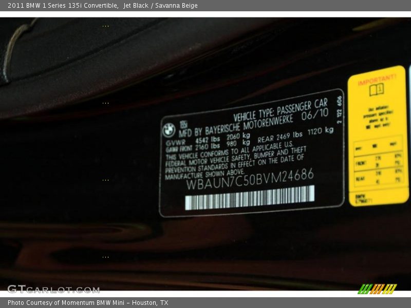 Jet Black / Savanna Beige 2011 BMW 1 Series 135i Convertible