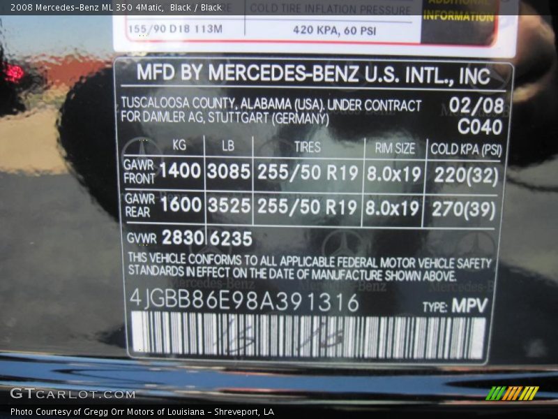 Black / Black 2008 Mercedes-Benz ML 350 4Matic