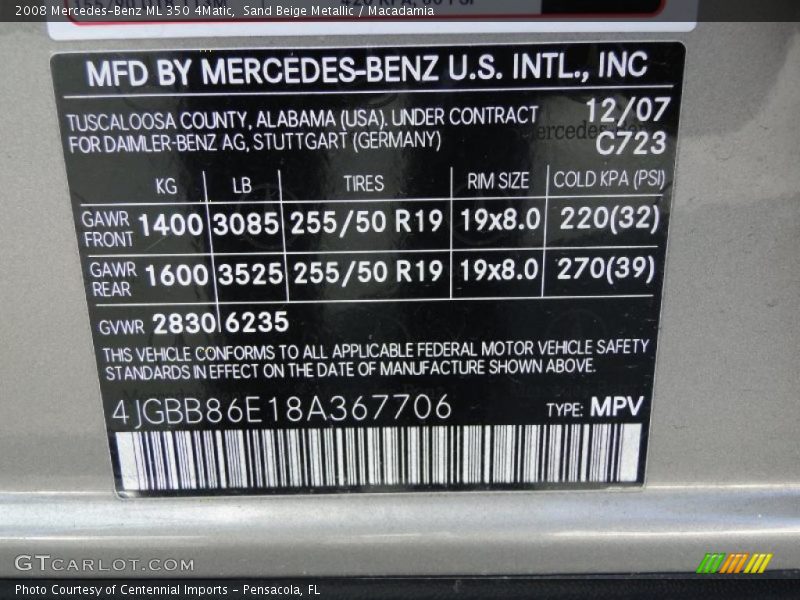 Sand Beige Metallic / Macadamia 2008 Mercedes-Benz ML 350 4Matic