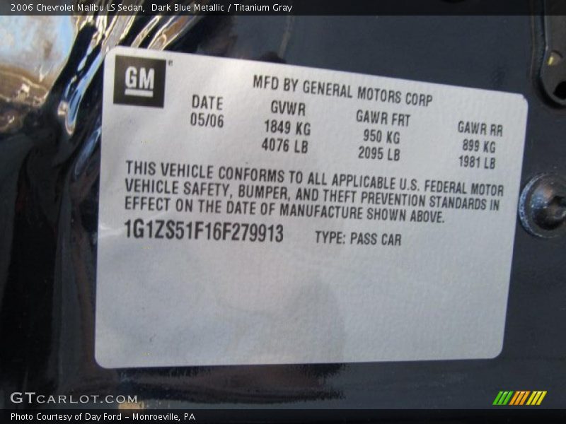 Dark Blue Metallic / Titanium Gray 2006 Chevrolet Malibu LS Sedan