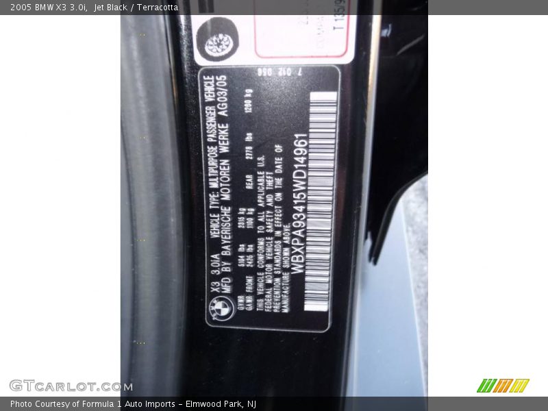 Jet Black / Terracotta 2005 BMW X3 3.0i