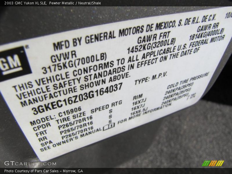 Pewter Metallic / Neutral/Shale 2003 GMC Yukon XL SLE