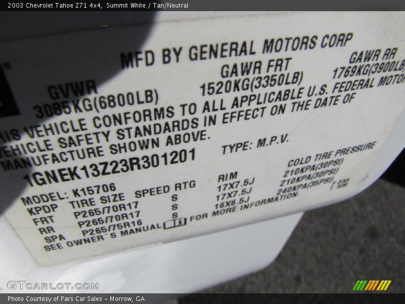 Summit White / Tan/Neutral 2003 Chevrolet Tahoe Z71 4x4