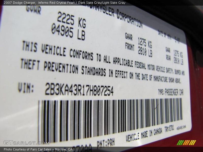 Inferno Red Crystal Pearl / Dark Slate Gray/Light Slate Gray 2007 Dodge Charger