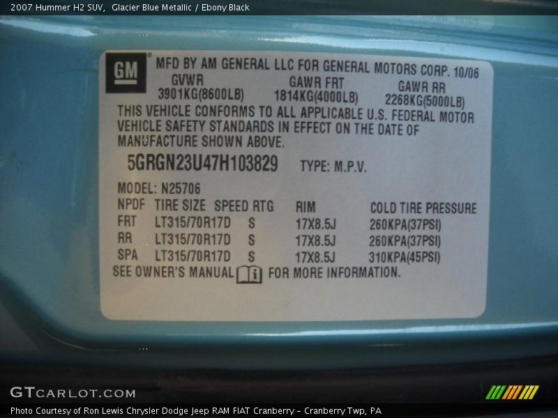 Glacier Blue Metallic / Ebony Black 2007 Hummer H2 SUV