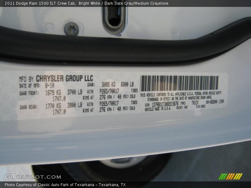 Bright White / Dark Slate Gray/Medium Graystone 2011 Dodge Ram 1500 SLT Crew Cab
