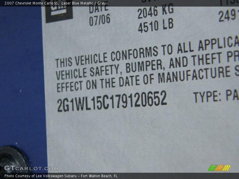 Laser Blue Metallic / Gray 2007 Chevrolet Monte Carlo SS
