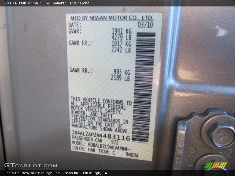 Sonoran Sand / Blond 2010 Nissan Altima 2.5 SL