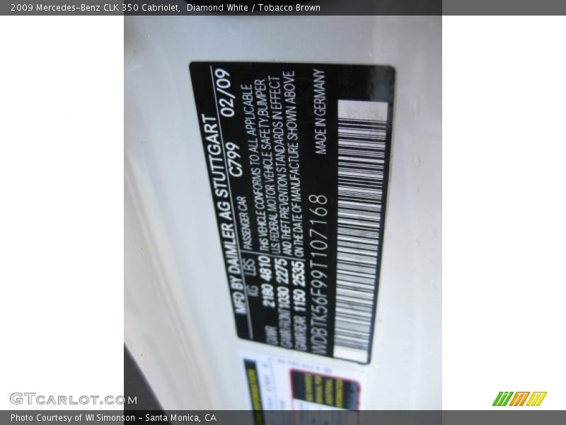 Diamond White / Tobacco Brown 2009 Mercedes-Benz CLK 350 Cabriolet
