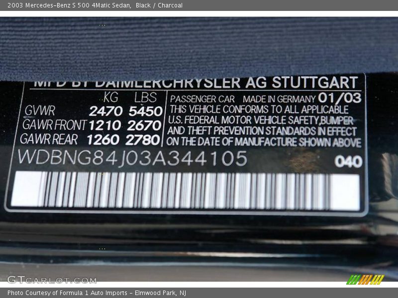 Black / Charcoal 2003 Mercedes-Benz S 500 4Matic Sedan