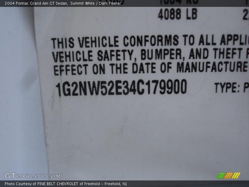 Summit White / Dark Pewter 2004 Pontiac Grand Am GT Sedan