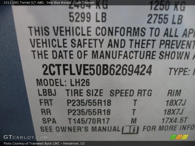 Steel Blue Metallic / Light Titanium 2011 GMC Terrain SLT AWD