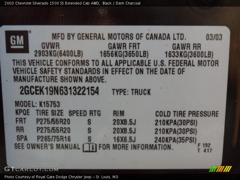 Black / Dark Charcoal 2003 Chevrolet Silverado 1500 SS Extended Cab AWD