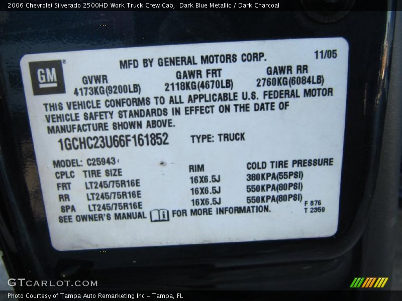 Dark Blue Metallic / Dark Charcoal 2006 Chevrolet Silverado 2500HD Work Truck Crew Cab