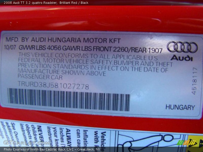 Brilliant Red / Black 2008 Audi TT 3.2 quattro Roadster