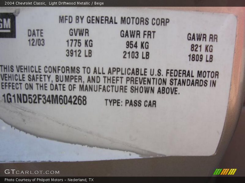 Light Driftwood Metallic / Beige 2004 Chevrolet Classic