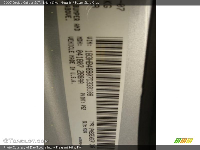 Bright Silver Metallic / Pastel Slate Gray 2007 Dodge Caliber SXT