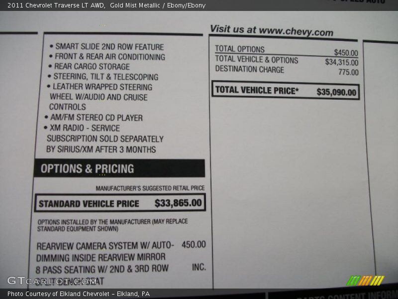 Gold Mist Metallic / Ebony/Ebony 2011 Chevrolet Traverse LT AWD