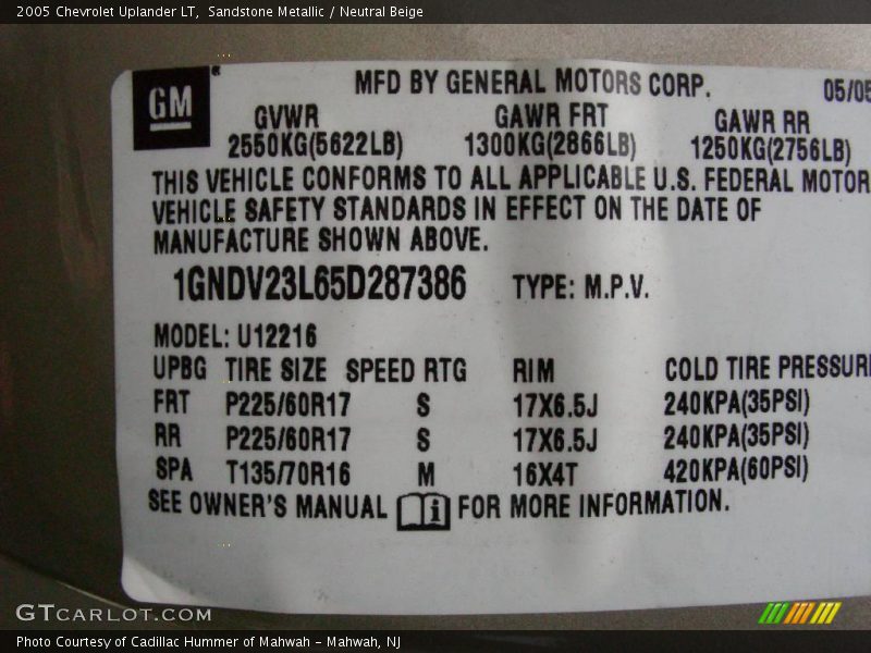 Sandstone Metallic / Neutral Beige 2005 Chevrolet Uplander LT