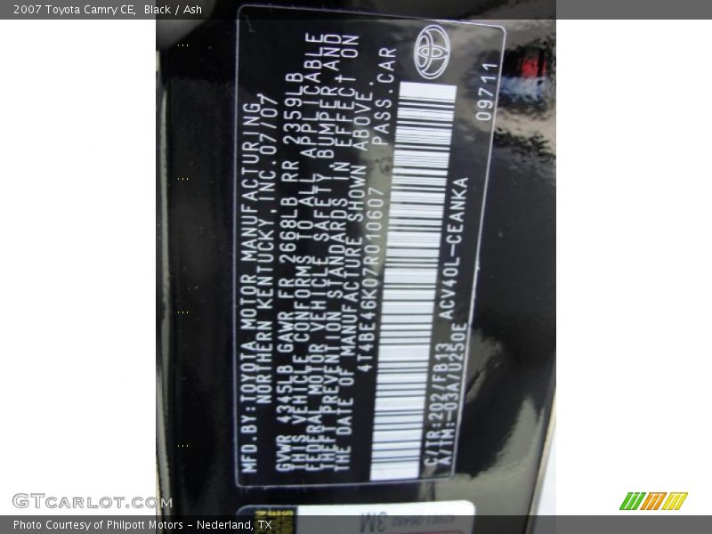 2007 Camry CE Black Color Code 202