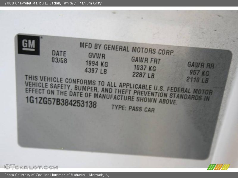 White / Titanium Gray 2008 Chevrolet Malibu LS Sedan