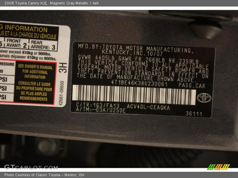 Magnetic Gray Metallic / Ash 2008 Toyota Camry XLE