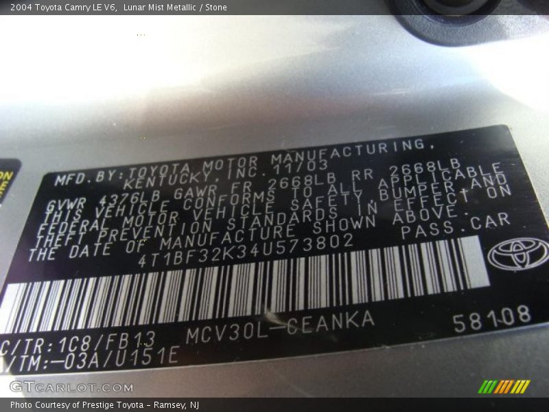 Lunar Mist Metallic / Stone 2004 Toyota Camry LE V6