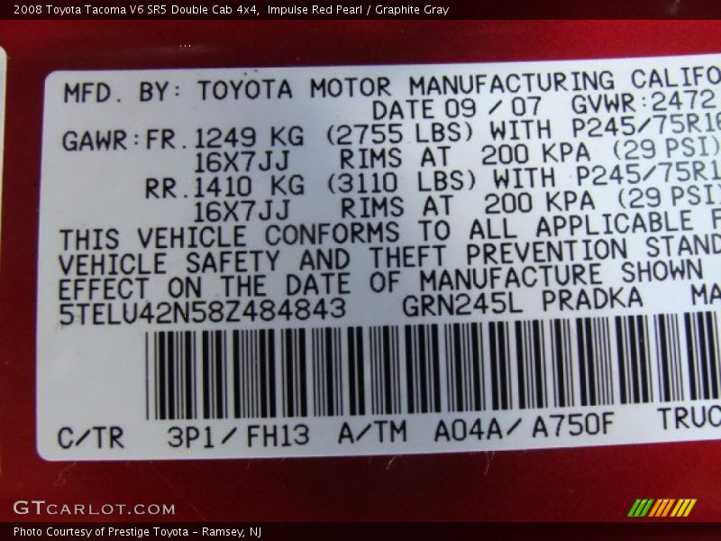 Impulse Red Pearl / Graphite Gray 2008 Toyota Tacoma V6 SR5 Double Cab 4x4