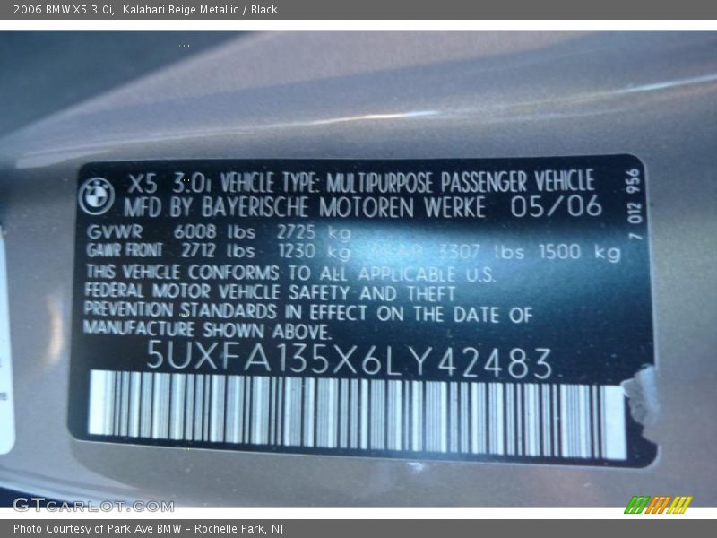 Info Tag of 2006 X5 3.0i