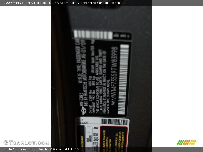 Dark Silver Metallic / Checkered Carbon Black/Black 2009 Mini Cooper S Hardtop