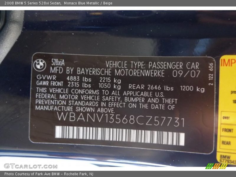 Monaco Blue Metallic / Beige 2008 BMW 5 Series 528xi Sedan