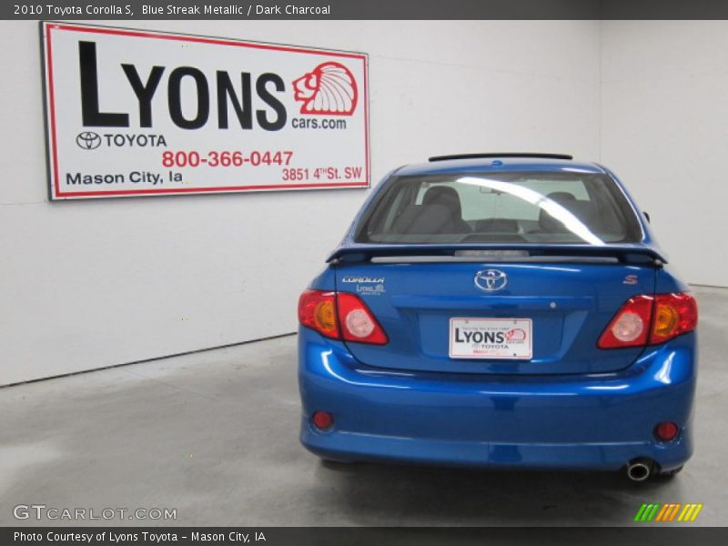 Blue Streak Metallic / Dark Charcoal 2010 Toyota Corolla S