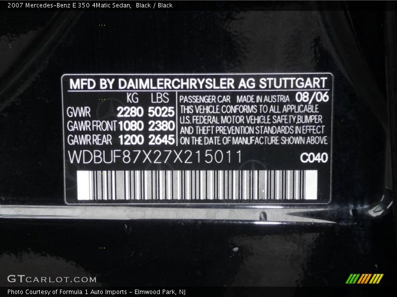 Black / Black 2007 Mercedes-Benz E 350 4Matic Sedan