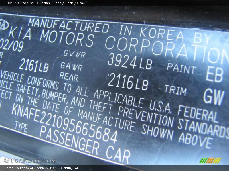 Ebony Black / Gray 2009 Kia Spectra EX Sedan