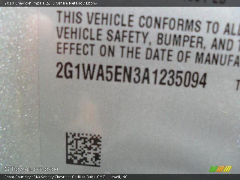 Silver Ice Metallic / Ebony 2010 Chevrolet Impala LS