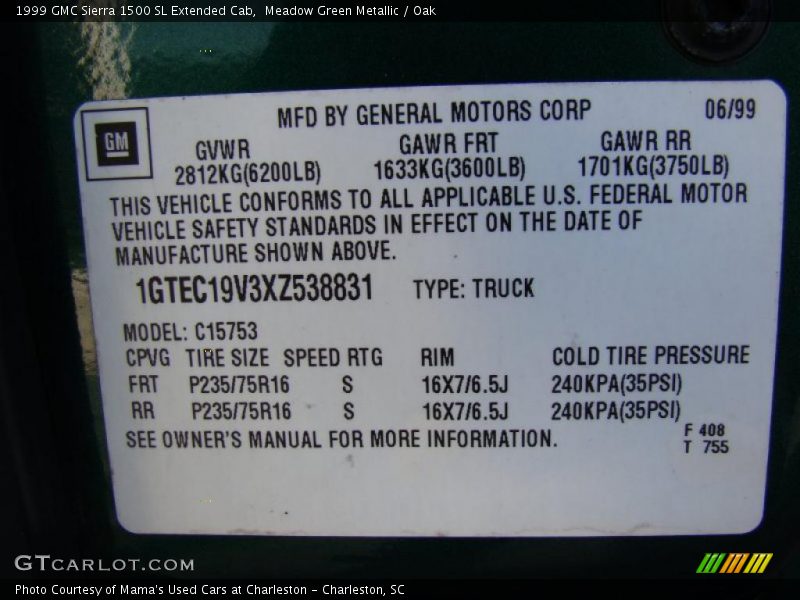 Meadow Green Metallic / Oak 1999 GMC Sierra 1500 SL Extended Cab