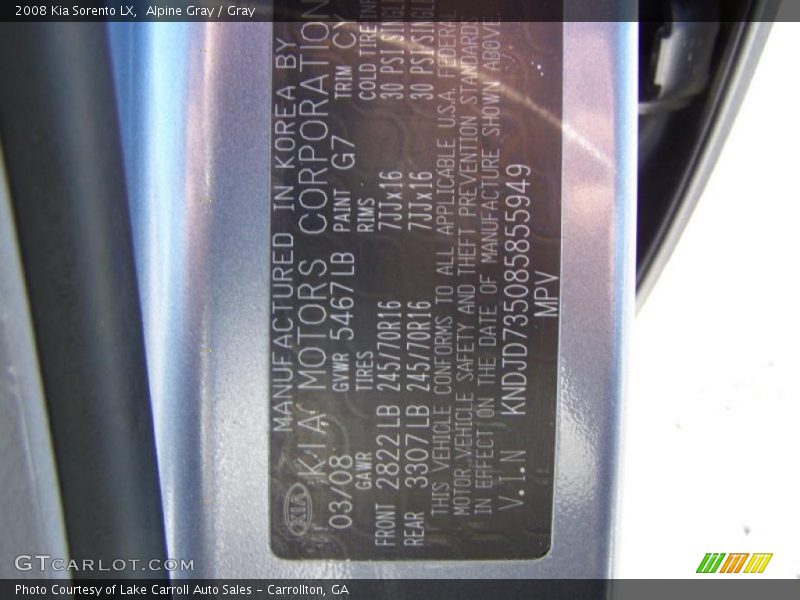 Alpine Gray / Gray 2008 Kia Sorento LX